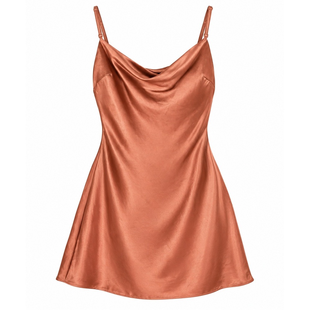 Express Satin Cowl Neck Slip Dress Womens S Copper Mini Y2K Cocktail Party